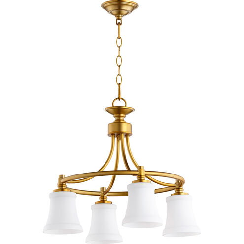 Rossington 4 Light 21 inch Aged Brass Mini Chandelier Ceiling Light in Satin Opal