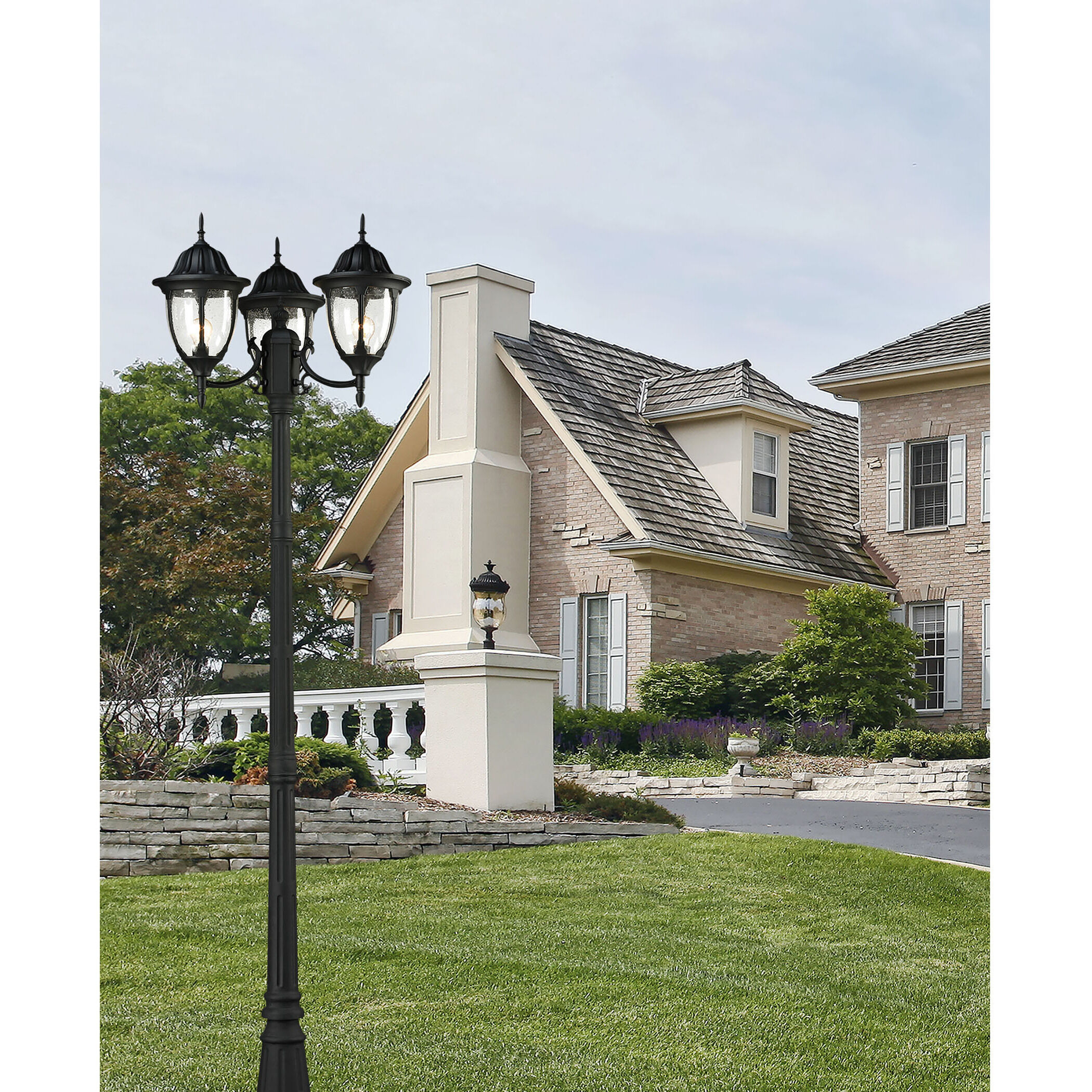 Elk Lighting Central Square 3 Light Outdoor Post in Textured Matte Black