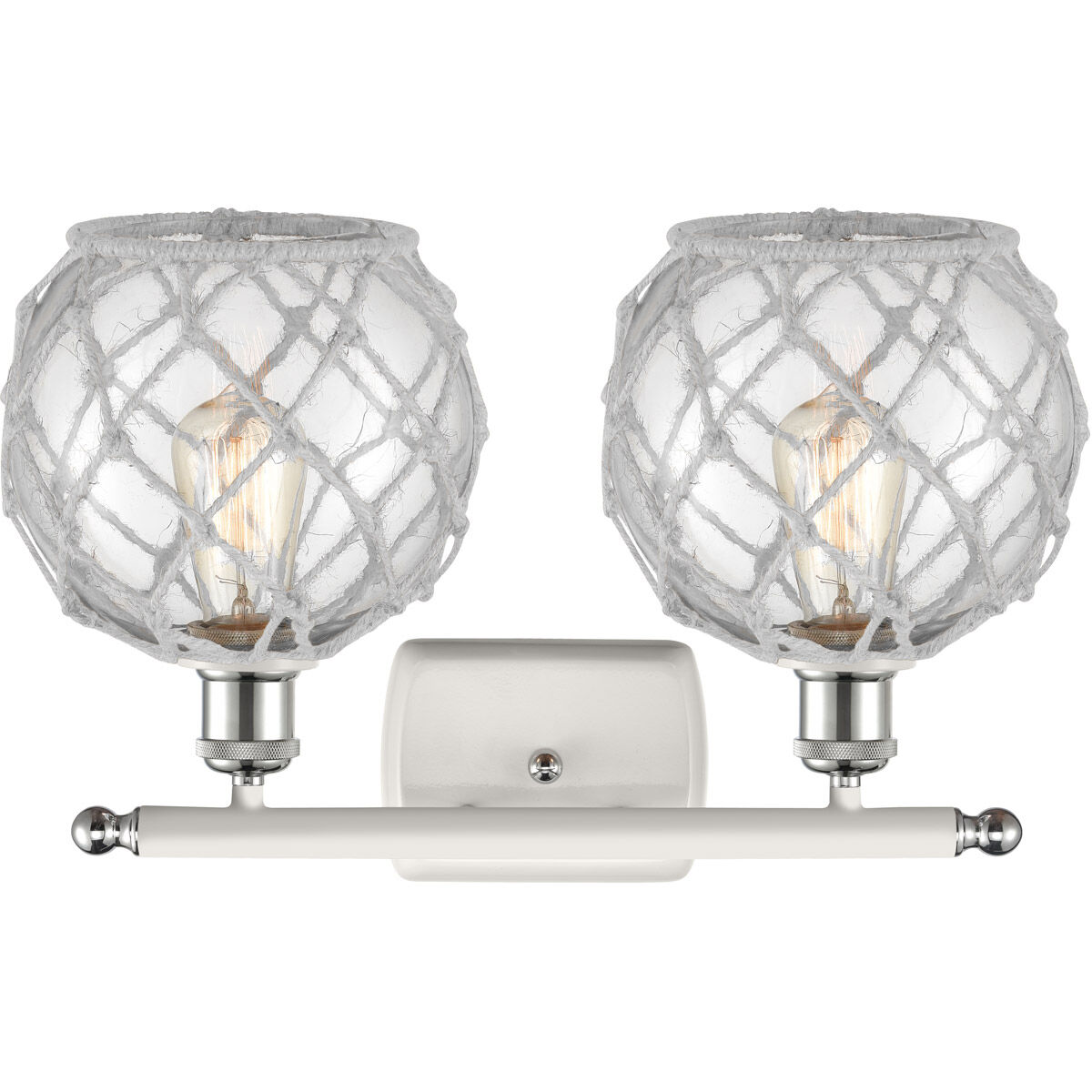 Ballston Farmhouse Rope 2 Light 16 inch White and Polished Chrome Bath Vanity Light Wall Light in Clear Glass with White Rope, Ballston