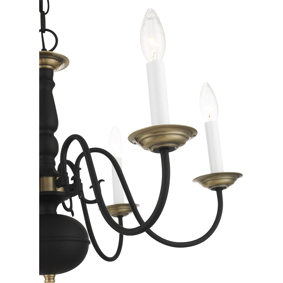 Williamsburg 6 Light 24 inch Black with Antique Brass Accents Chandelier Ceiling Light