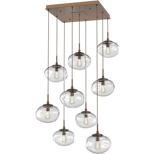 Nova Incandescent 9 Light Burnished Bronze Chandelier Ceiling Light, Square Multi-Pendant