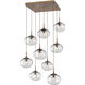 Nova Incandescent 9 Light Burnished Bronze Chandelier Ceiling Light, Square Multi-Pendant