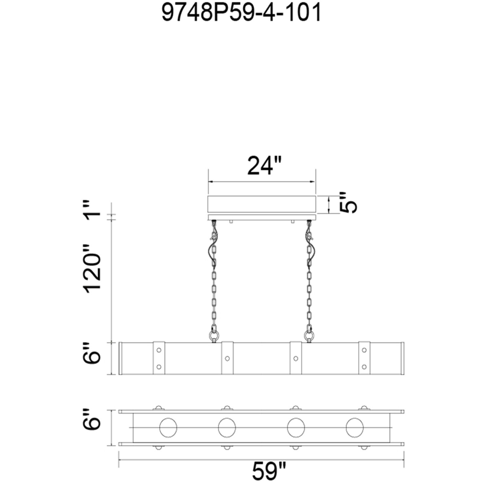 Pago LED 59 inch Black and Wood Drum Shade Island Light Ceiling Light