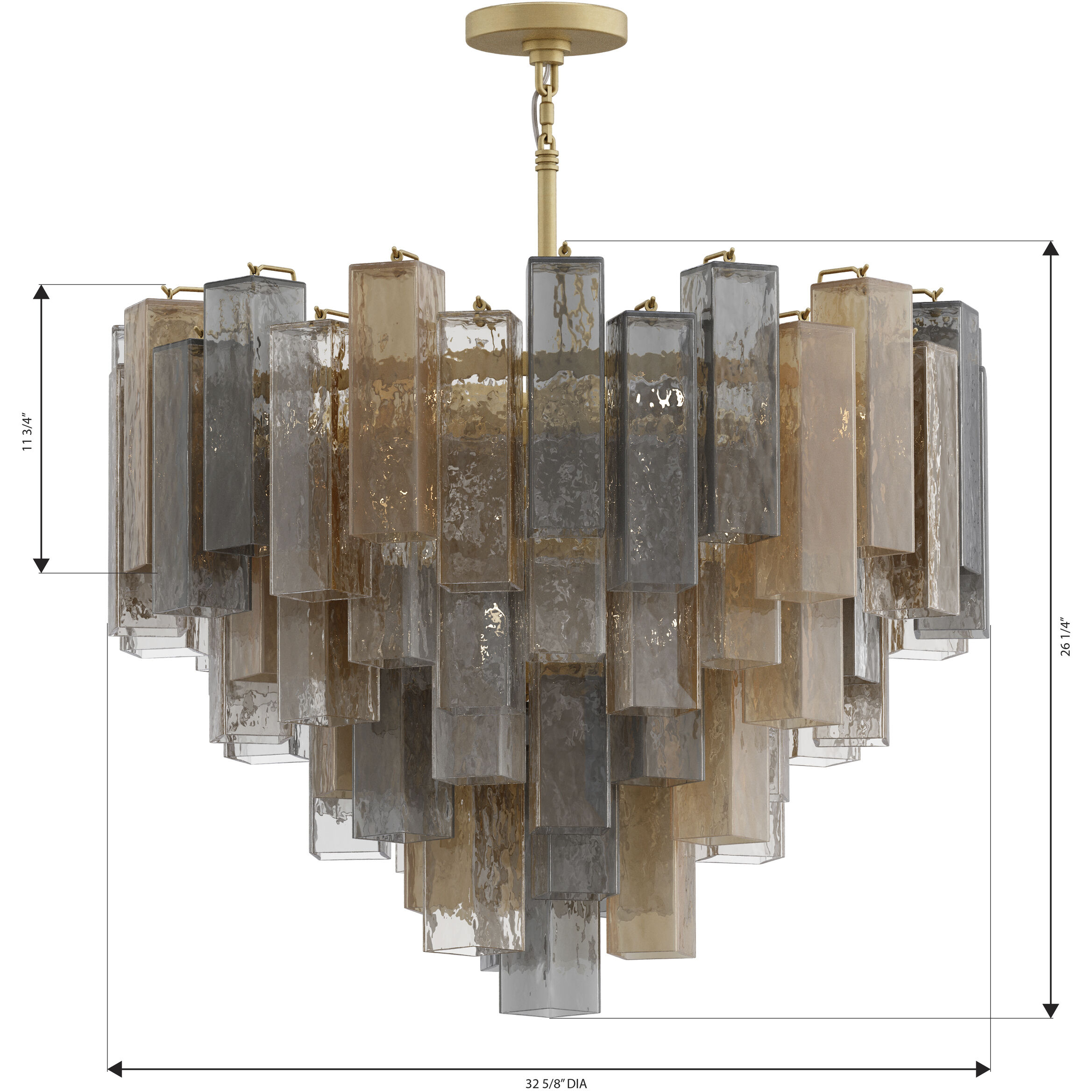 Torvento 15 Light 32.75 inch Legacy Brass Pendant Ceiling Light in Clear,  Grey and Amber Handmade Glass