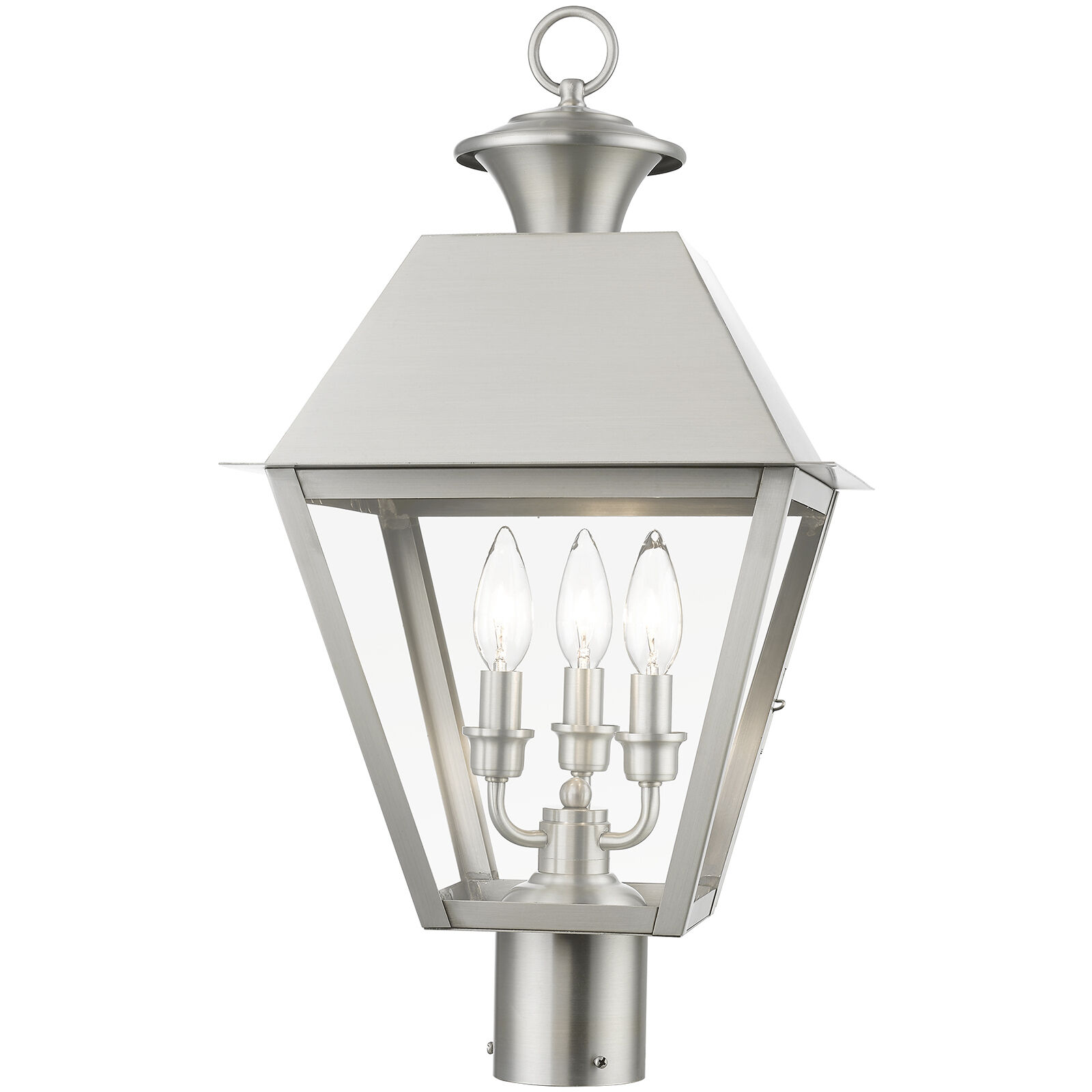 Wentworth 3 Light 22 inch Brushed Nickel Outdoor Post Top Lantern, Large