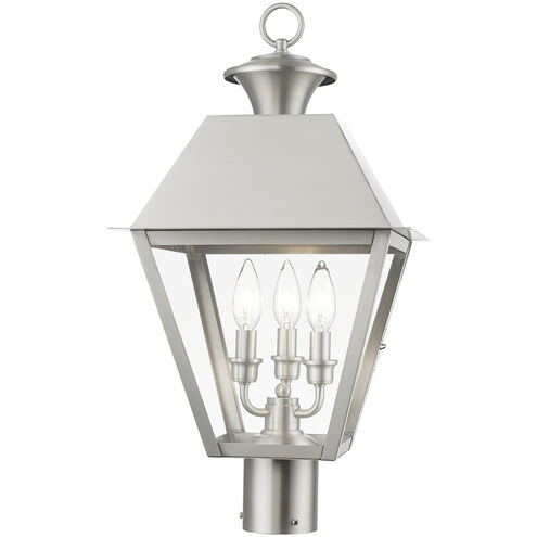 Wentworth 3 Light 22 inch Brushed Nickel Outdoor Post Top Lantern, Large
