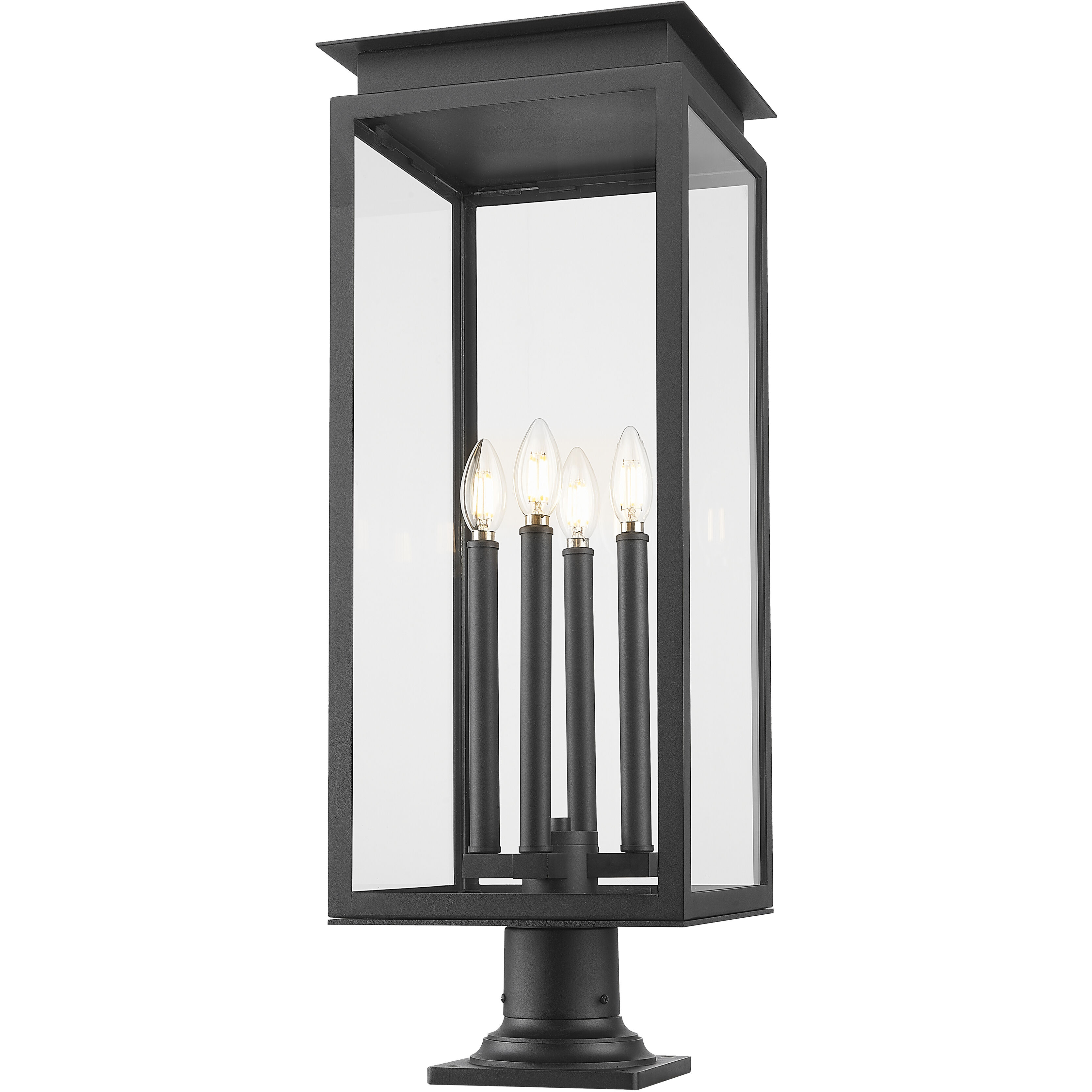 Nova 4 Light 29.5 inch Black Outdoor Pier Mounted Fixture in Clear Glass