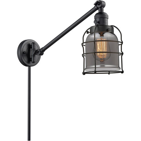 Small Bell Cage 21 inch 3.5 watt Matte Black Swing Arm Wall Light in Plated Smoke Glass, Franklin Restoration