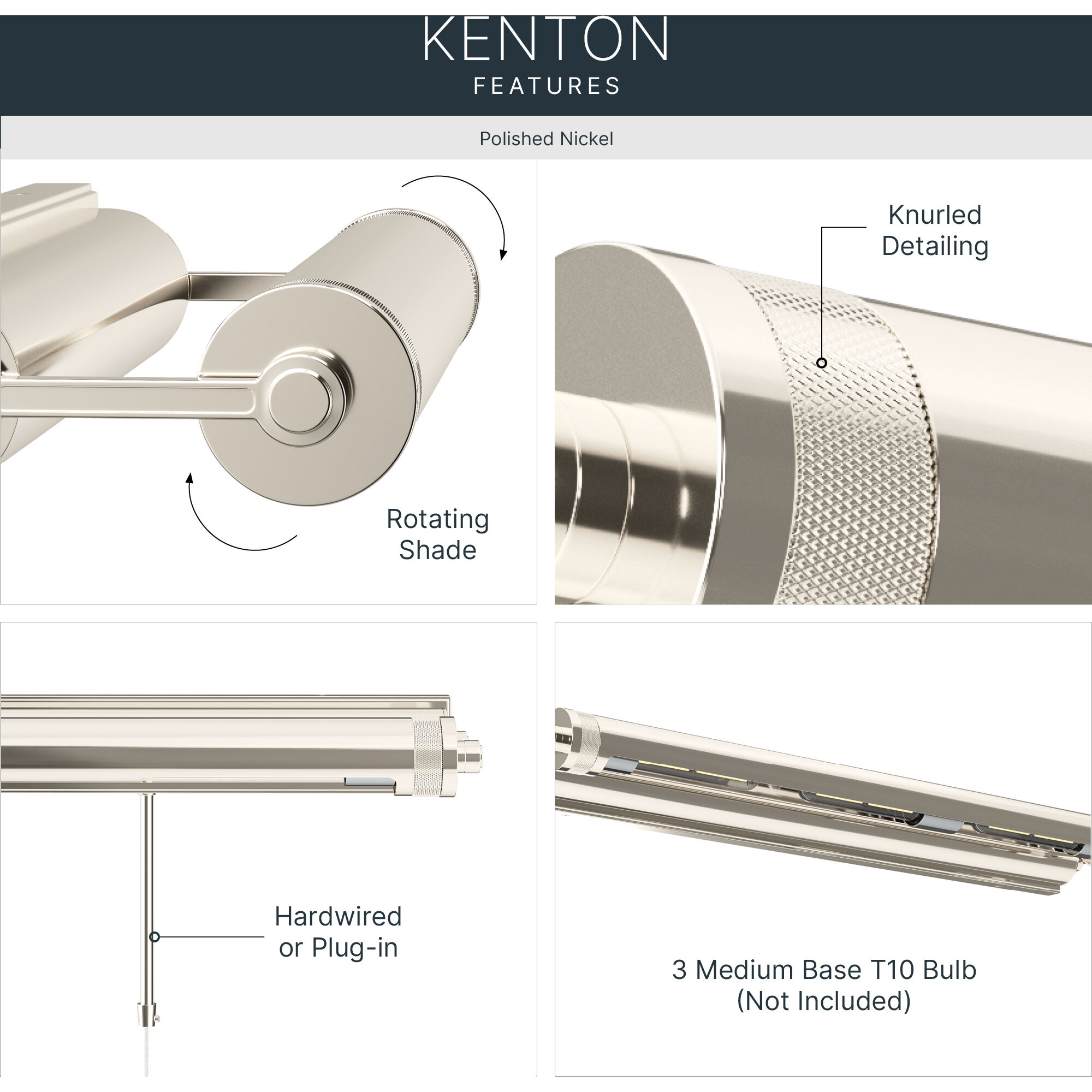 Kenton 39 watt 30 inch Polished Nickel Picture Light Wall Light