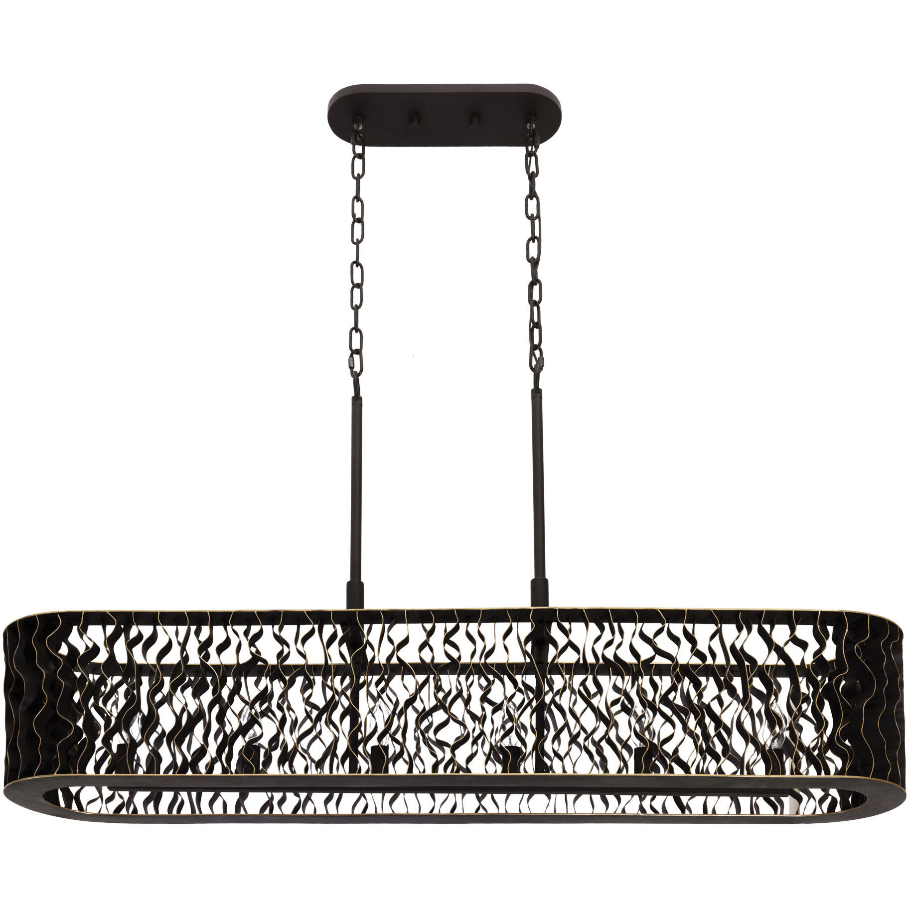 Estela 6 Light 48 inch Matte Black and French Gold Linear Pendant Ceiling Light, Smithsonian Collaboration