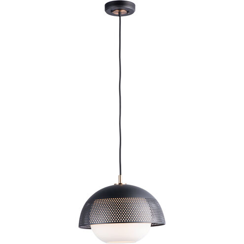 Perf 1 Light 14 inch Black/Satin Brass Single Pendant Ceiling Light in Black and Satin Brass, Bulb Not Included