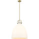Downtown Urban Newton Bell 1 Light 18 inch Brushed Brass Pendant Ceiling Light in Matte White