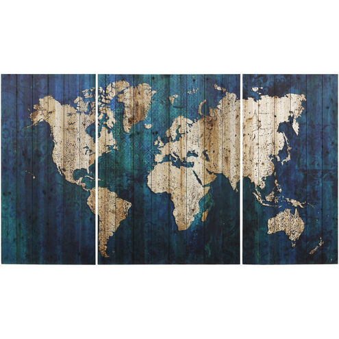 Cameron Multi - Blue and Natural Wood Brown Wall Art