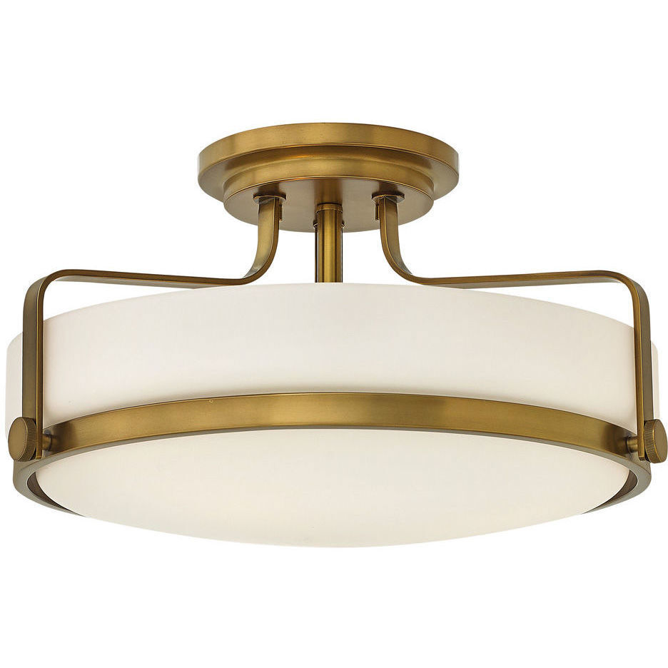 Hinkley 3643HB Harper 3 Light 18 inch Heritage Brass Indoor Semi Flush Mount Ceiling Light in White