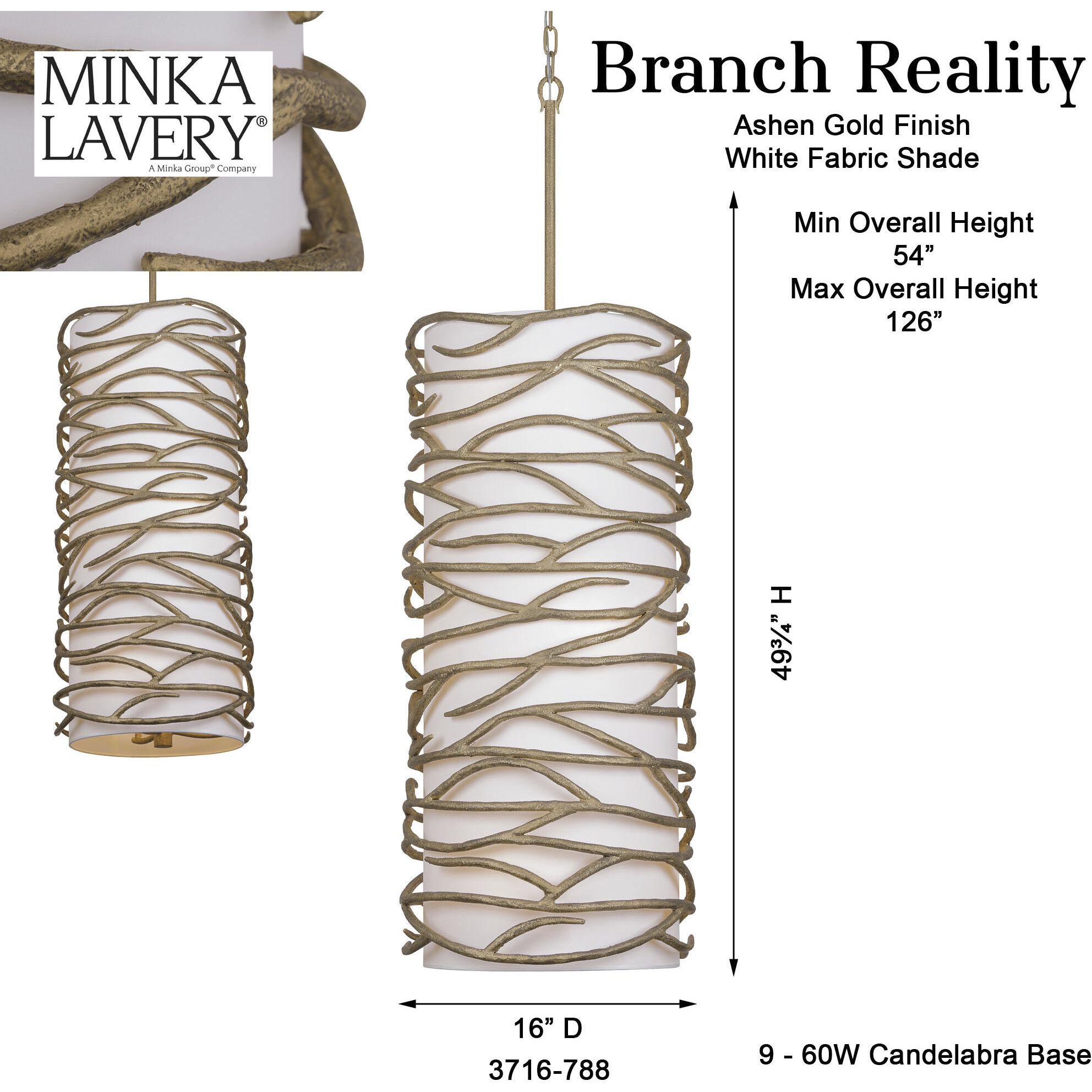 Branch Reality 9 Light 16 inch Textured Ashen Gold Foyer Pendant Ceiling Light