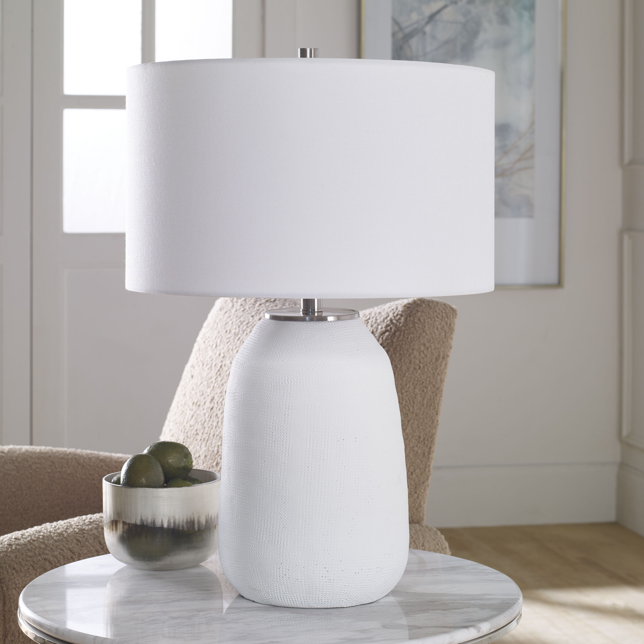 Heir 26 inch 150.00 watt Chalk White Matte and Brushed Nickel Table Lamp Portable Light