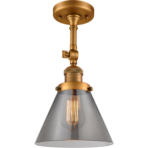 Franklin Restoration Large Cone 1 Light 8 inch Brushed Brass Semi-Flush Mount Ceiling Light in Plated Smoke Glass, Franklin Restoration