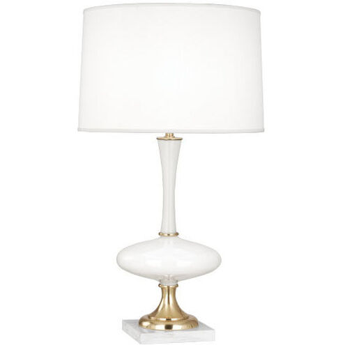 Raquel 30 inch 150 watt White Glass with Modern Brass Table Lamp Portable Light, Modern Brass Accents