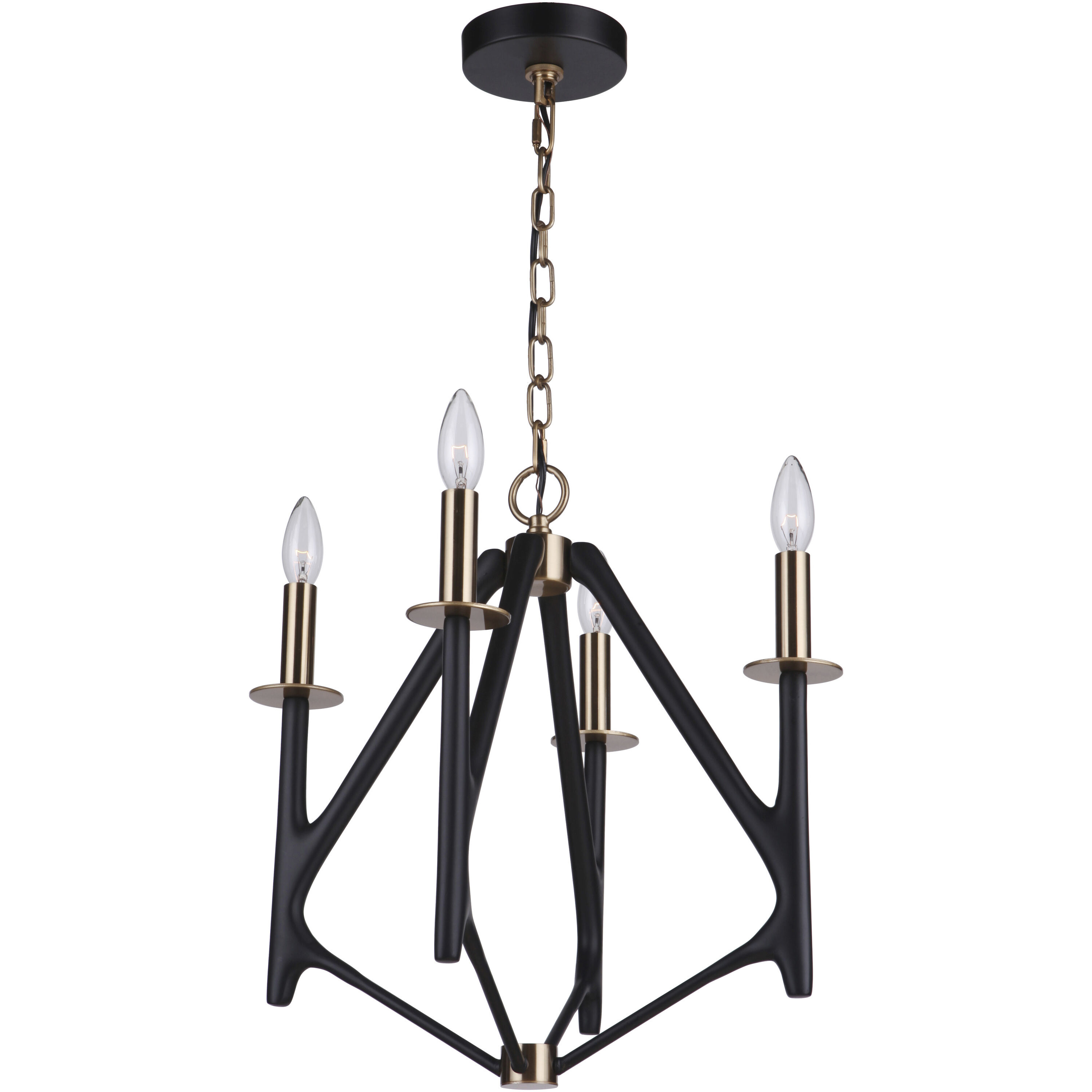 The Reserve 4 Light 17.5 inch Flat Black/Satin Brass Chandelier Ceiling Light in Flat Black and Satin Brass