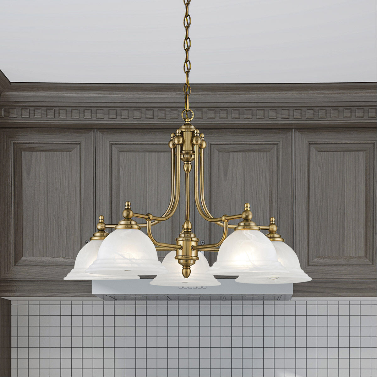 Livex 4255 01 North Port 5 Light 28 inch Antique Brass Chandelier Ceiling Light