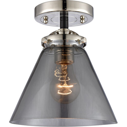 Nouveau Large Cone 1 Light 8 inch Black Polished Nickel Semi-Flush Mount Ceiling Light in Plated Smoke Glass, Nouveau