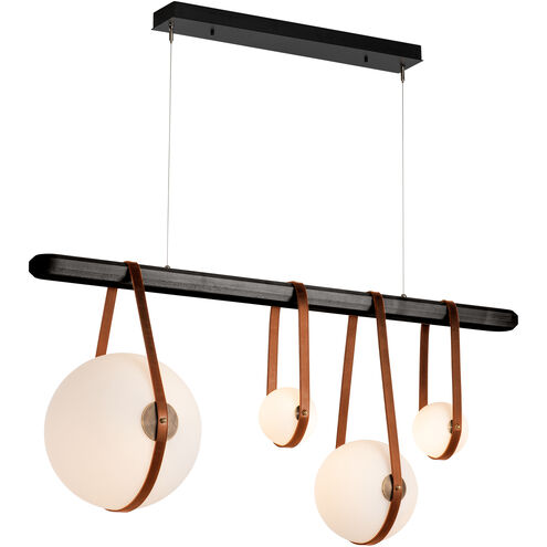 Hubbardton Forge 131043-1016 Derby LED 52 inch Black and Antique Brass  Linear Pendant Ceiling Light in Leather Chestnut/Black Wood, Black/Antique  Brass