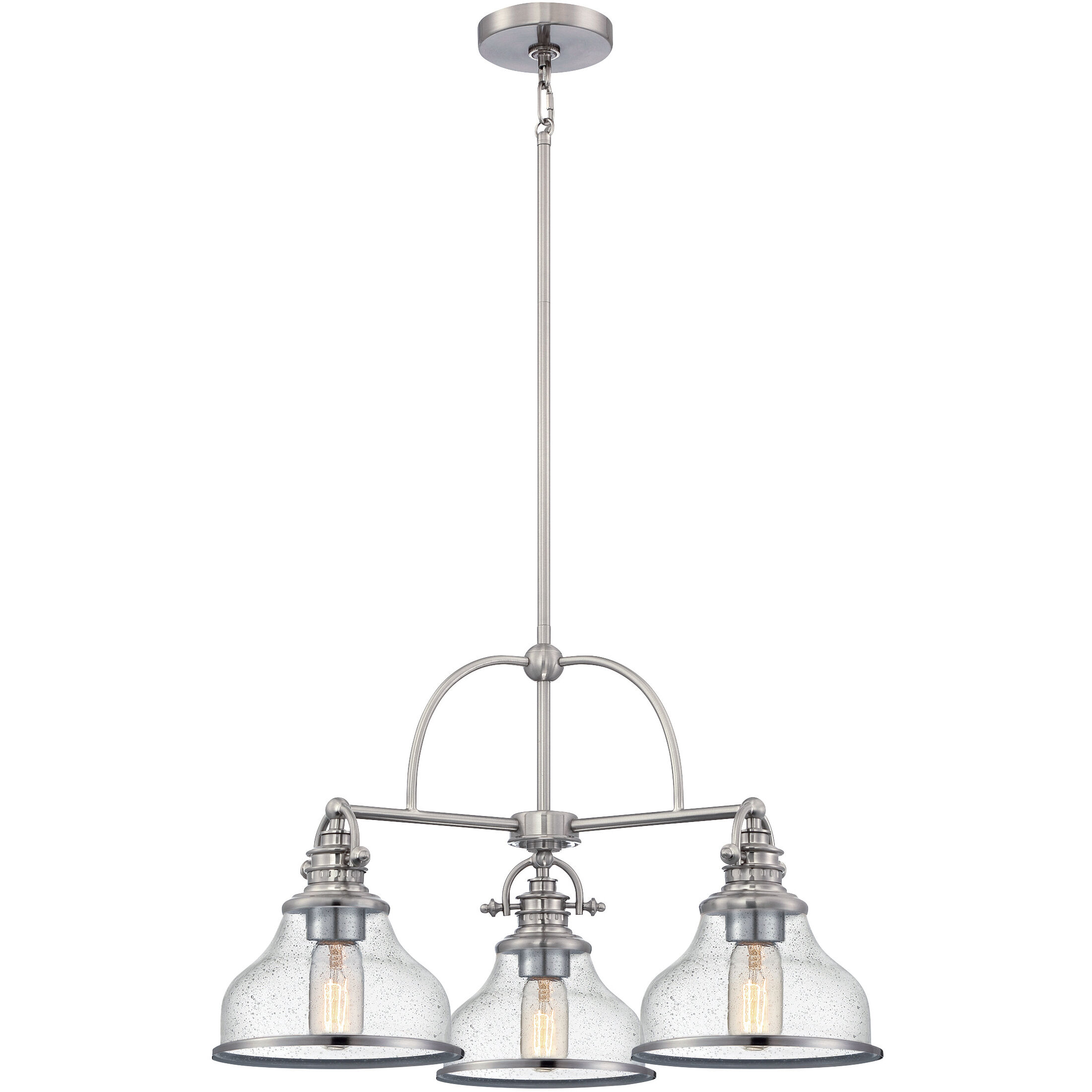 Grant 3 Light 24 inch Brushed Nickel Dinette Chandelier Ceiling Light in Clear Seedy Glass
