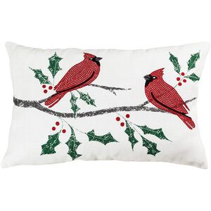 Winter Nottingham 26 X 16 inch White with Red and Green Pillow, 16X26