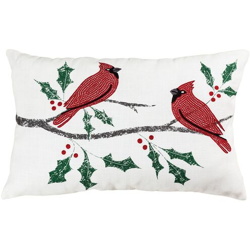 Winter Nottingham White with Red and Green Holiday Pillow