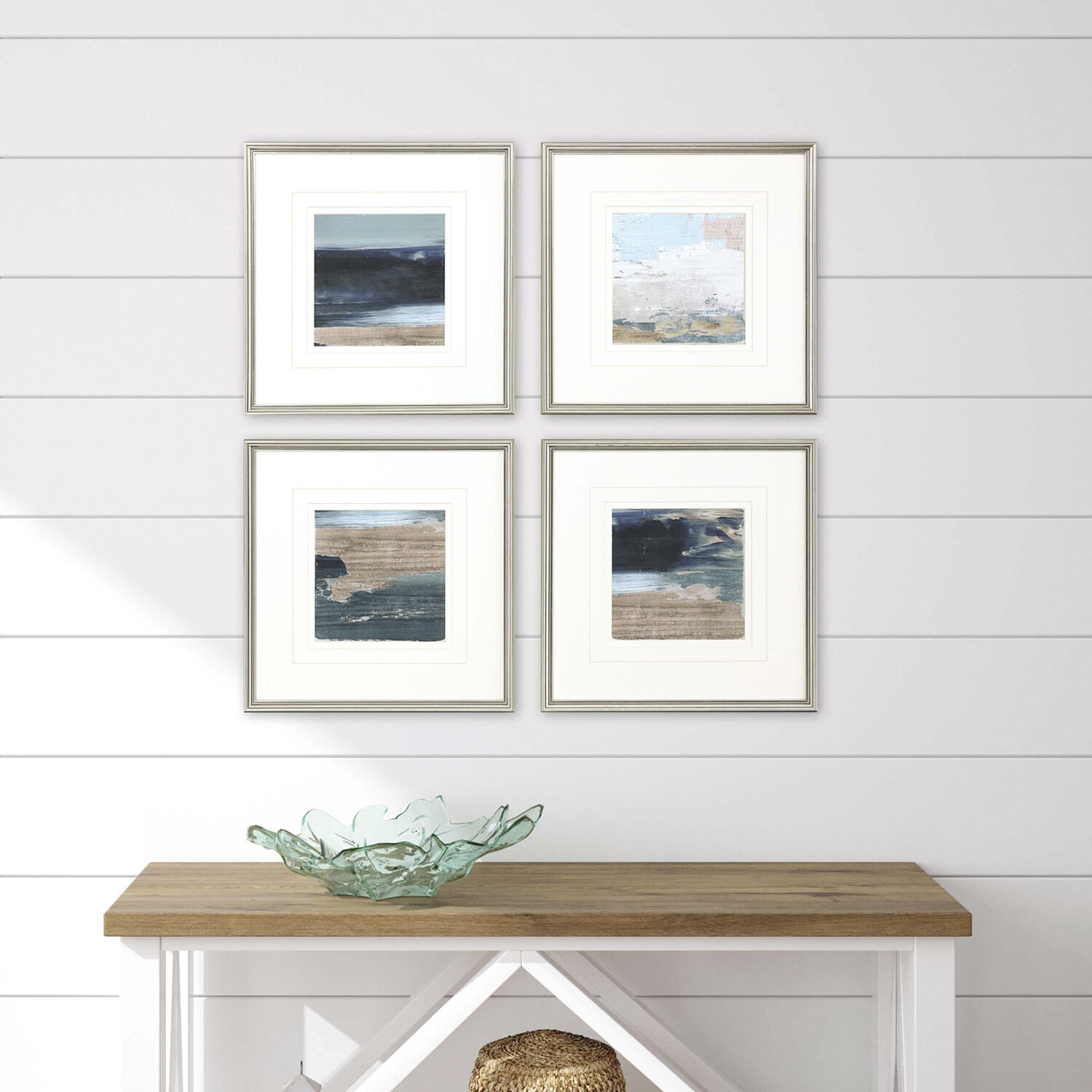 Abstract Turquoise and Blue and Brown and White Framed Art