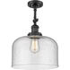 Franklin Restoration X-Large Bell 1 Light 12 inch Matte Black Semi-Flush Mount Ceiling Light in Seedy Glass, Franklin Restoration