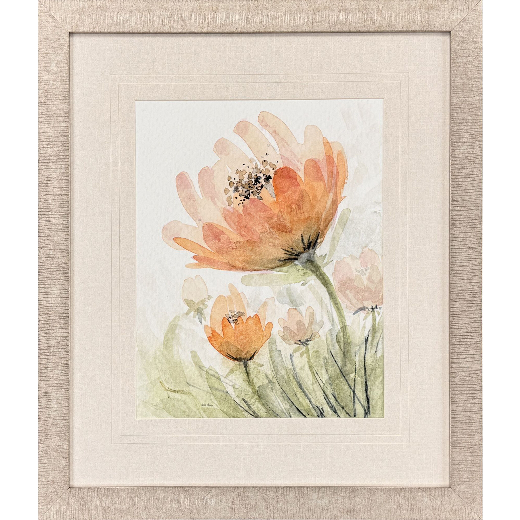 Perfect Poppies Orange and Green and Beige and Multi Framed Art, Propac