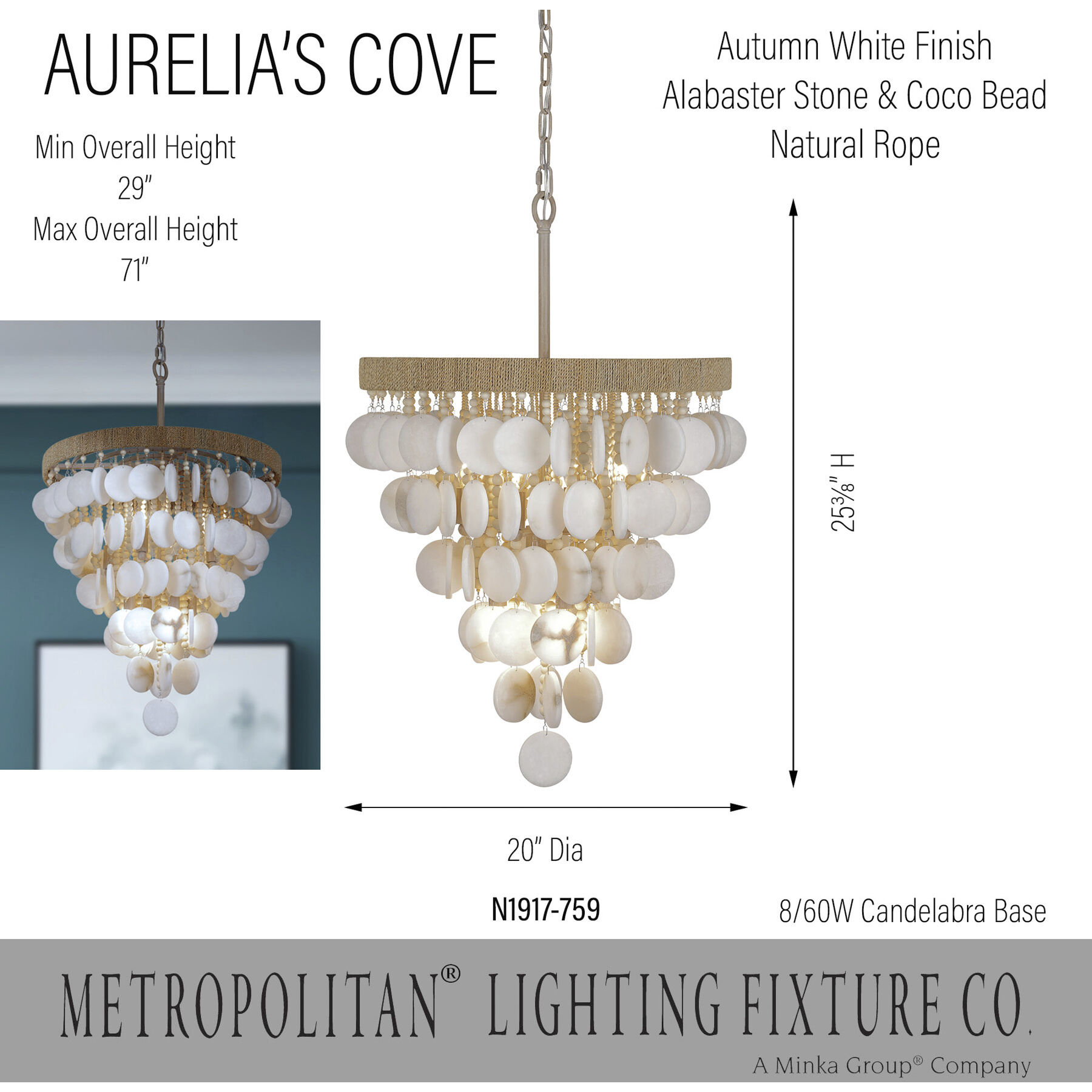 Aurelia's Cove 8 Light 20 inch Autumn White Pendant Ceiling Light