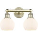 Athens 2 Light 15 inch Antique Brass and Matte White Bath Vanity Light Wall Light