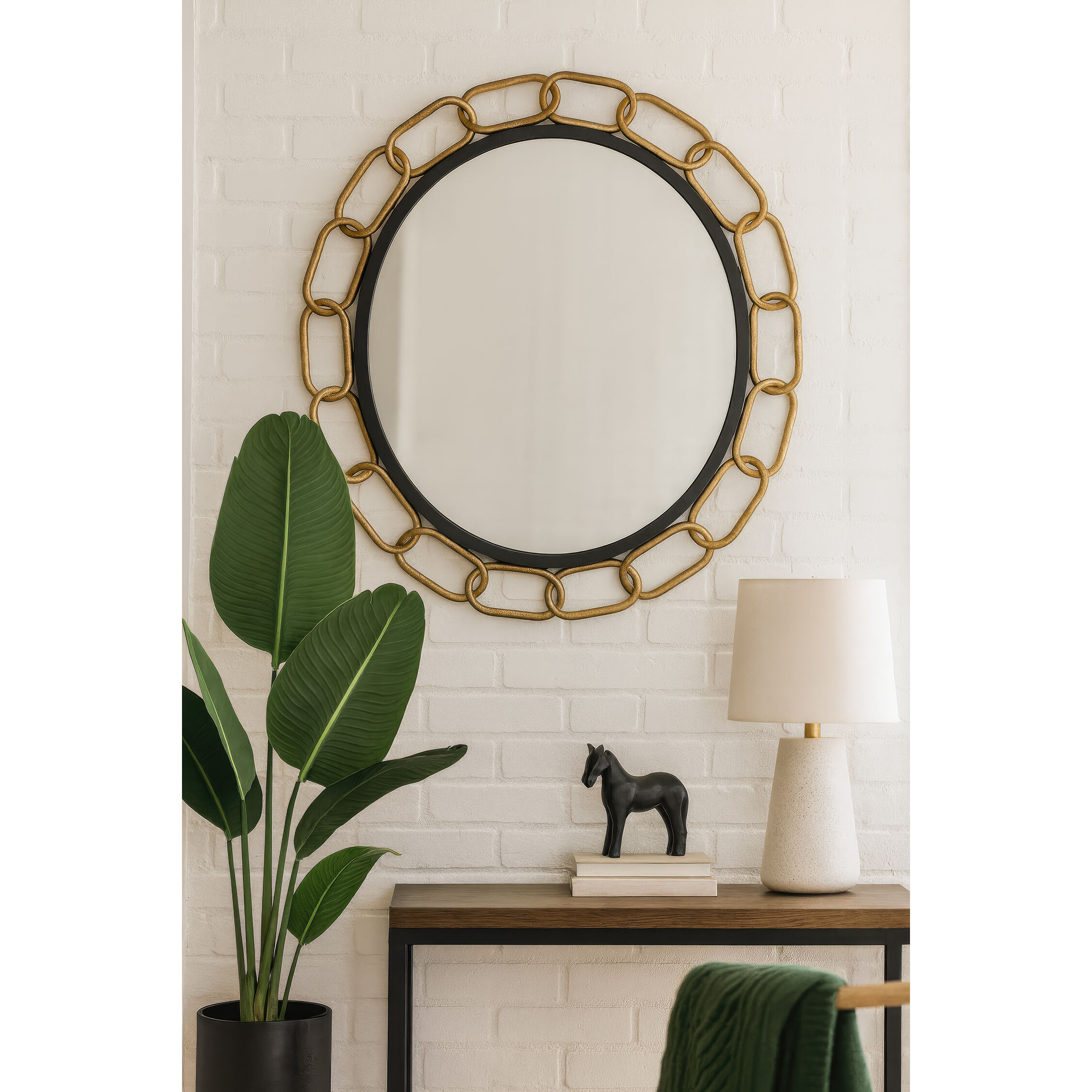Chains of Love 30 X 30 inch Matte Black and Textured Gold Wall Mirror