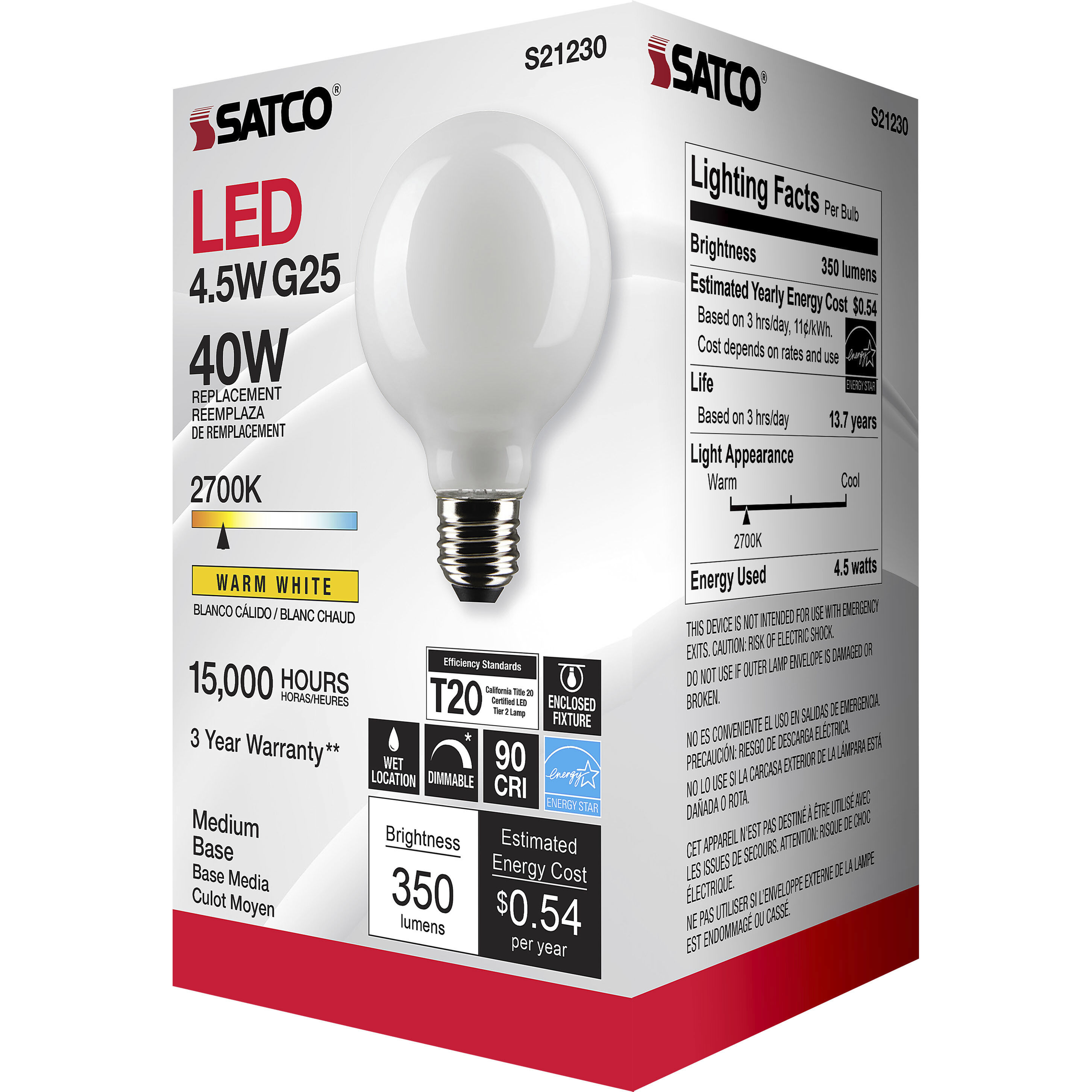 Lumos LED Medium Medium 4.50 watt 2700K LED Filament