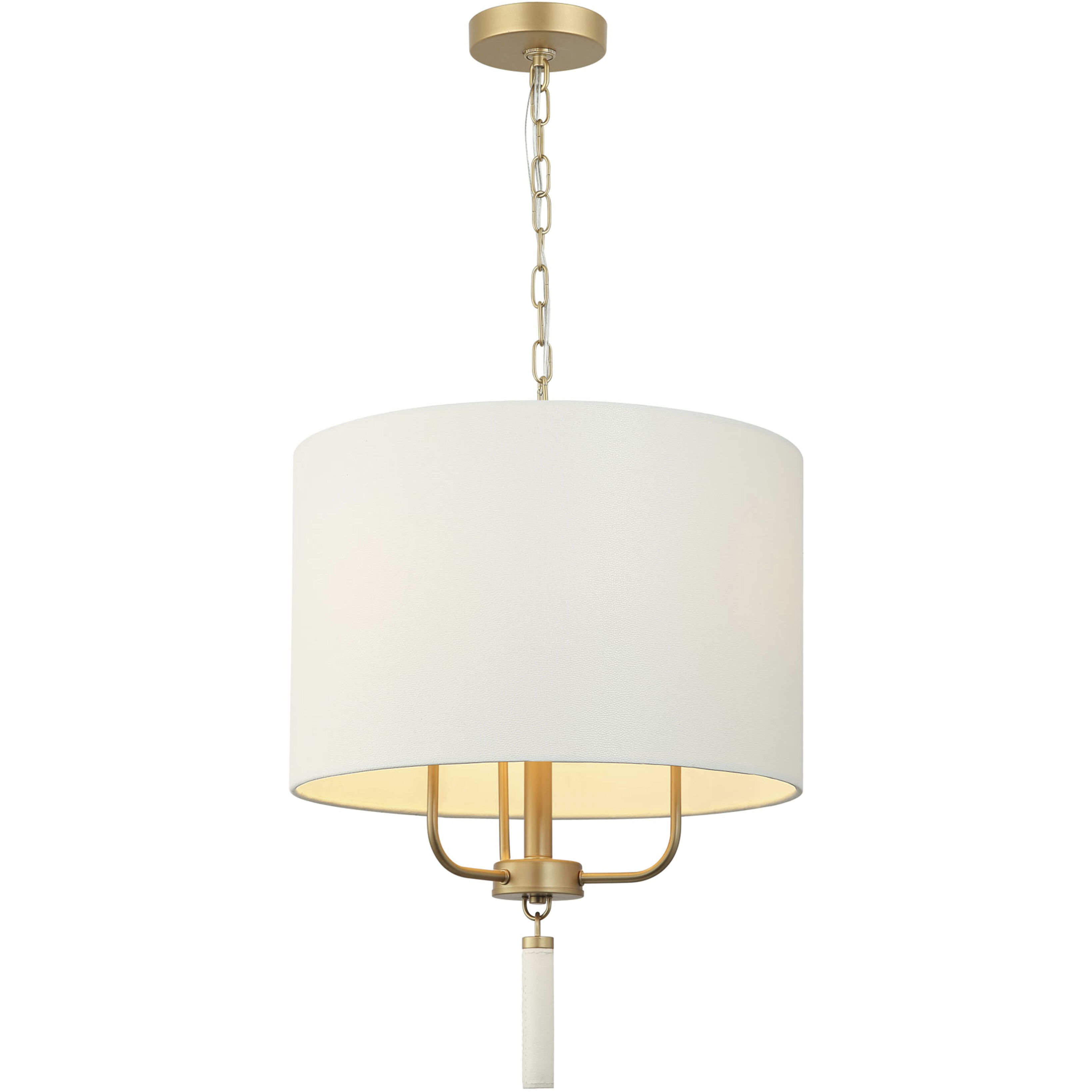 Secret Agent 3 Light 18 inch Painted Gold and White Leather Pendant Ceiling Light