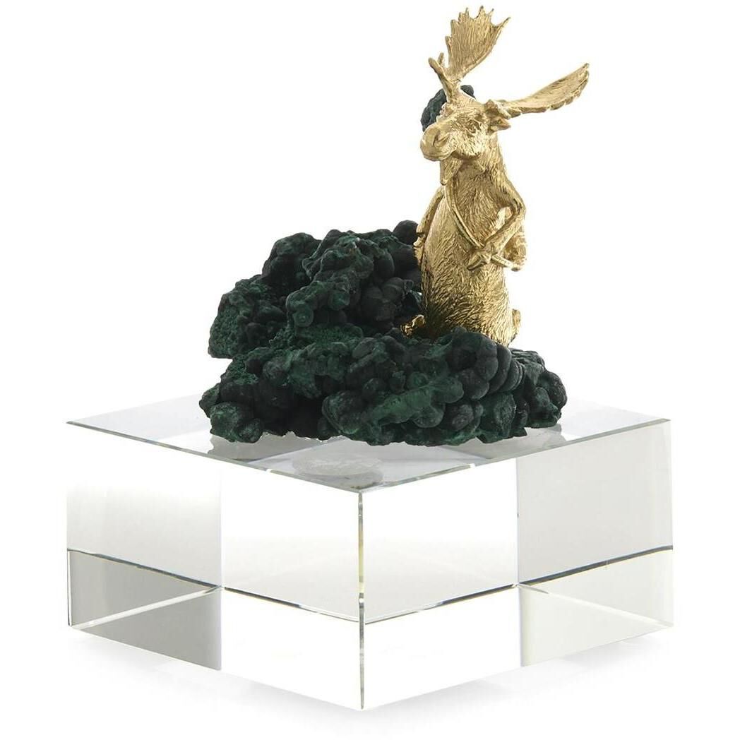 Brass Moose 7.5 X 5 inch Sculpture, on Crystal, Large
