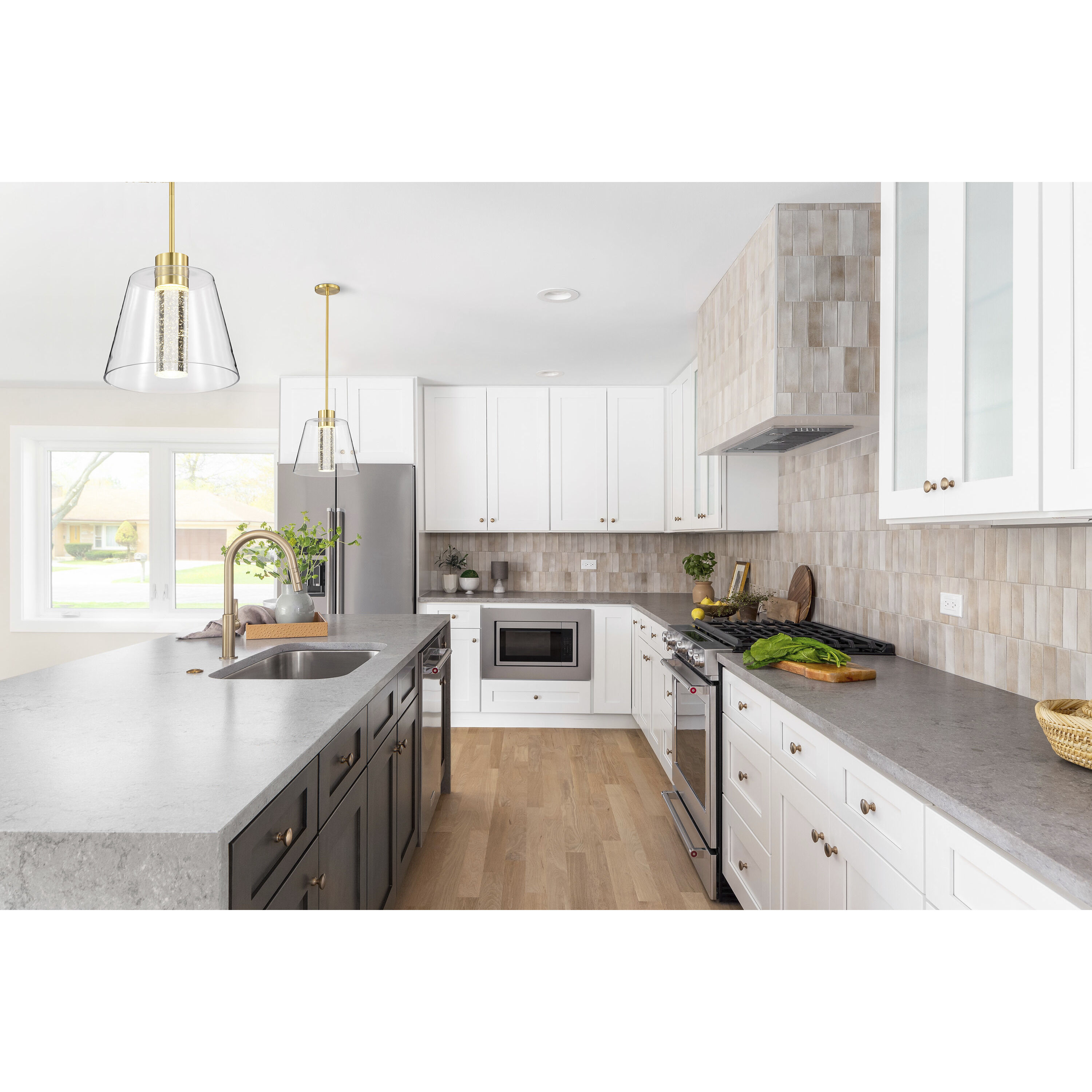 Aura LED 12 inch Brushed Brass Pendant Ceiling Light