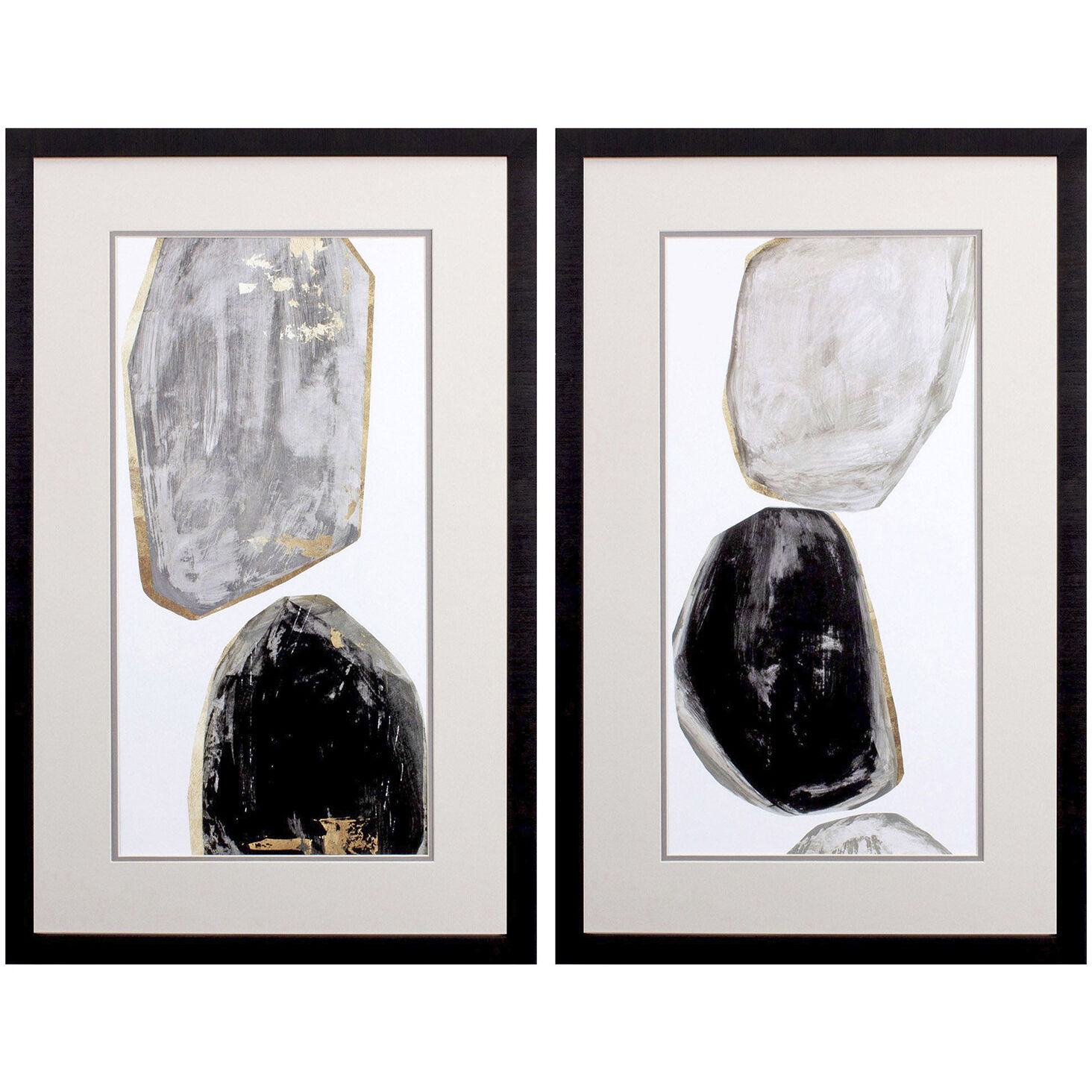 Abstract Gray and Black and White and Metallic Framed Art, Propac