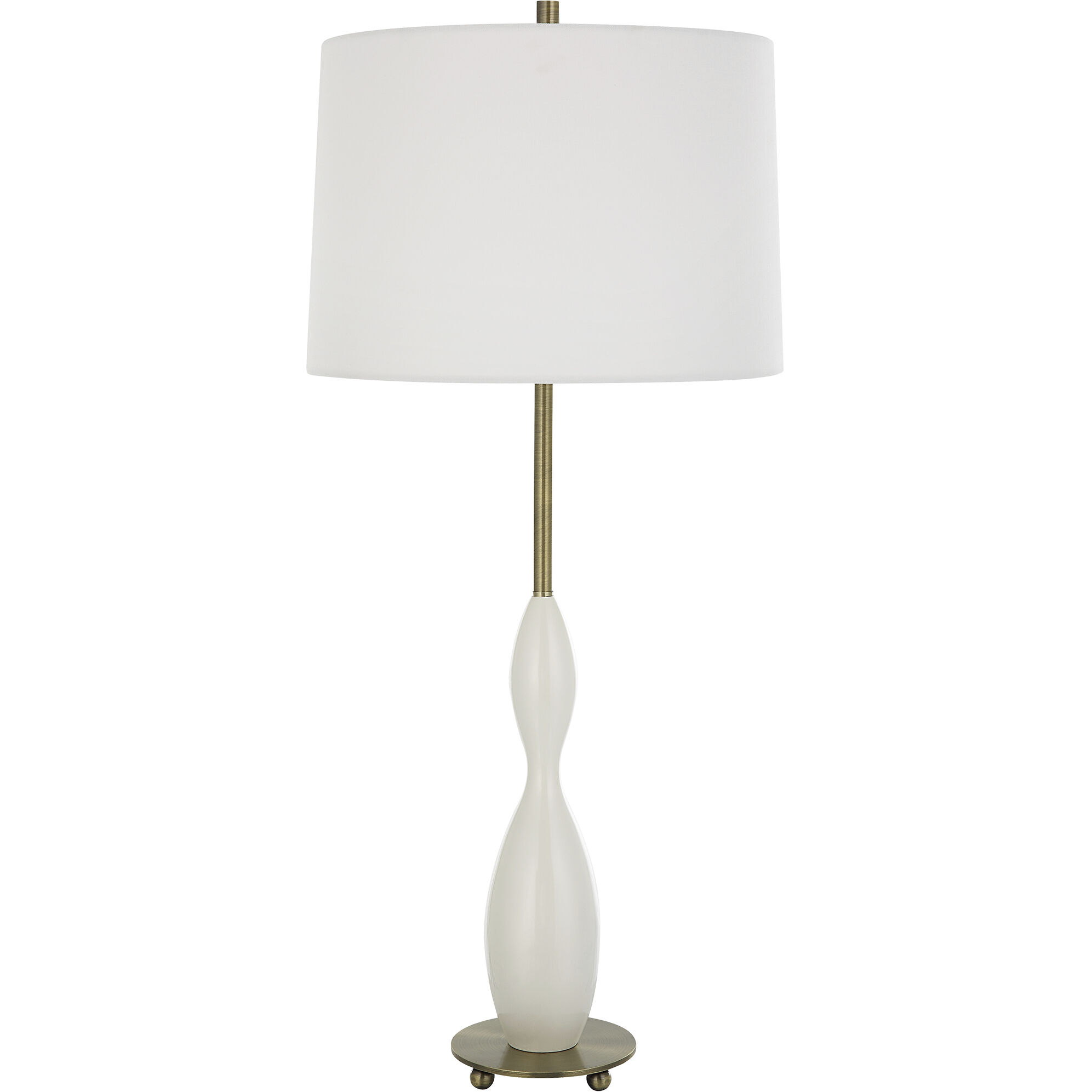 Annora 34 inch 150.00 watt Glossy White and Antique Brass Table Lamp Portable Light