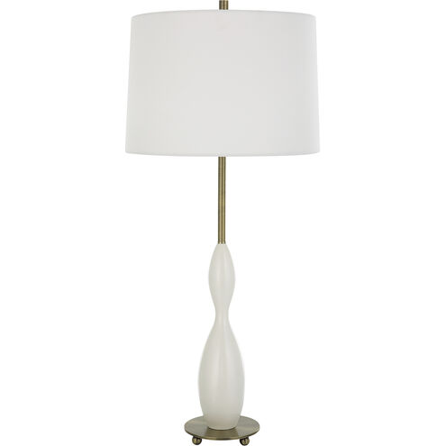 Annora 34 inch 150.00 watt Glossy White and Antique Brass Table Lamp Portable Light