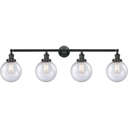 Franklin Restoration Large Beacon LED 44 inch Matte Black Bath Vanity Light Wall Light in Seedy Glass, Franklin Restoration