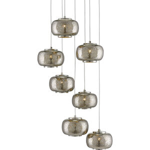 Pepper 7 Light 13 inch Painted Silver/Nickel Multi-Drop Pendant Ceiling Light