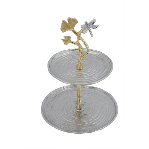Cherry Blossom Silver and Gold Serving Stand