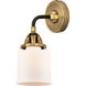 Nouveau 2 Small Bell Sconce Wall Light in Black Antique Brass, Matte White Glass