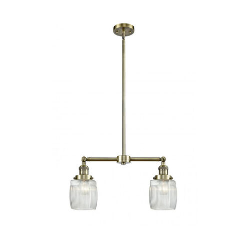 Franklin Restoration Colton 2 Light 22 inch Antique Brass Chandelier Ceiling Light in Incandescent, Clear Halophane Glass, Franklin Restoration