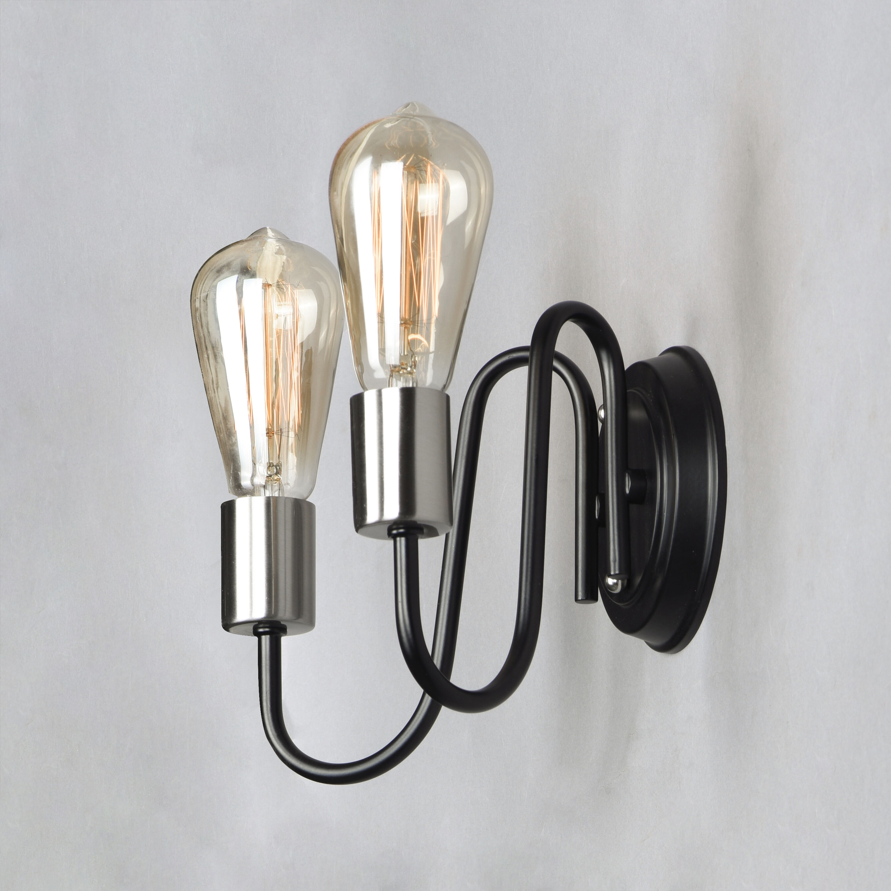 Haven Wall Sconce Wall Light in Black and Satin Nickel