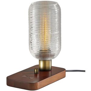Isaac 12 inch 60.00 watt Walnut Rubberwood and Antique Brass Table Lantern Portable Light, with AdessoCharge Wireless Charging Pad and USB Port