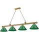 Cordon 4 Light 81.25 inch Rubbed Brass Billiard Ceiling Light in Green Plastic
